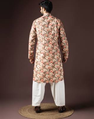 Multi color beautiful printed blended cotton fabric ceremonial men's kurta payjama 2