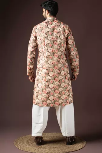 Multi color beautiful printed blended cotton fabric ceremonial men's kurta payjama