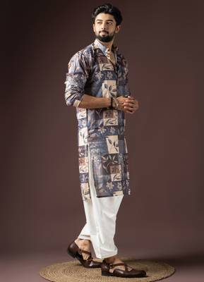 Multi color beautiful printed blended cotton fabric ceremonial men's kurta payjama 5