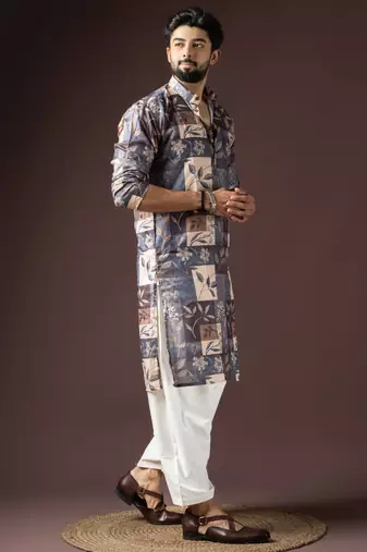 Multi color beautiful printed blended cotton fabric ceremonial men's kurta payjama