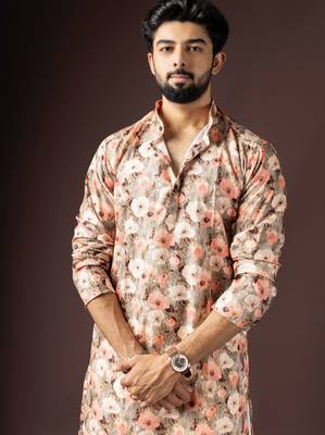 Multi color beautiful printed blended cotton fabric ceremonial men's kurta payjama 3