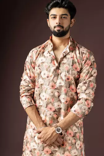 Multi color beautiful printed blended cotton fabric ceremonial men's kurta payjama