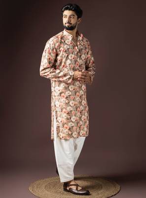 Multi color beautiful printed blended cotton fabric ceremonial men's kurta payjama 5