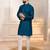 Teal color jacquard silk fabric designer embroidered kurta payjama for men's