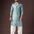 Cyan blue color beautiful printed blended cotton fabric ceremonial men's kurta payjama