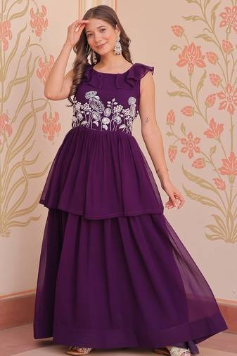 Purple Faux Blooming Gown with Bead & Sequin Embroidery | Fully Stitched Women’s Festive & Partywear Gown