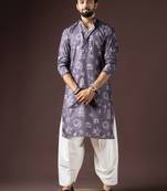 Dark purple color beautiful printed blended cotton fabric ceremonial men's kurta payjama