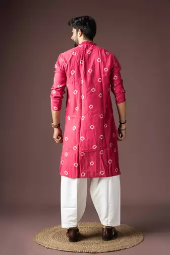 Pink color beautiful printed viscosee fabric ceremonial men's kurta payjama
