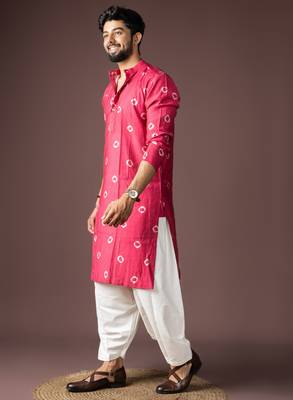 Pink color beautiful printed viscosee fabric ceremonial men's kurta payjama 3