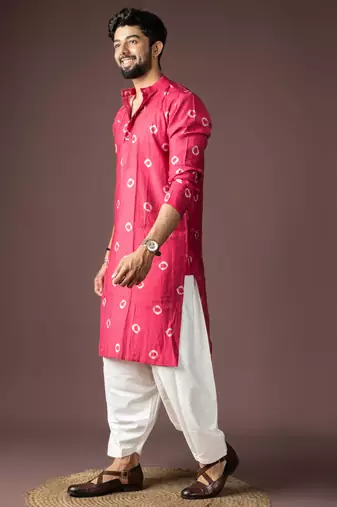 Pink color beautiful printed viscosee fabric ceremonial men's kurta payjama