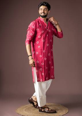 Pink color beautiful printed viscosee fabric ceremonial men's kurta payjama 4