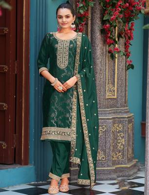 Rama color viscosee jacquard woven and embroidered salwar kameez 1