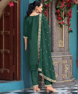Rama color viscosee jacquard woven and embroidered salwar kameez 2