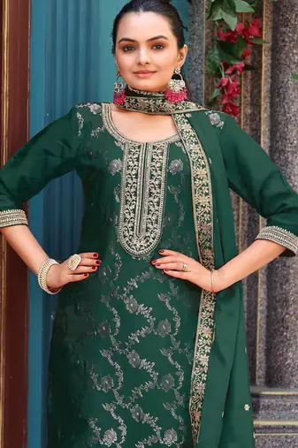 Rama color viscosee jacquard woven and embroidered salwar kameez