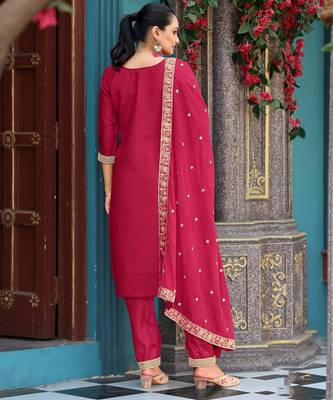 Pink color viscosee jacquard woven and embroidered salwar kameez 2