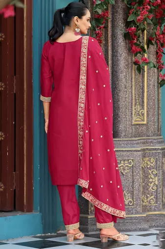Pink color viscosee jacquard woven and embroidered salwar kameez