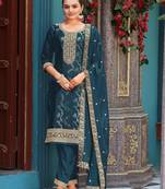 Blue color viscosee jacquard woven and embroidered salwar kameez