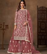 Pink color elegant net fabric embroidered palazzo suit
