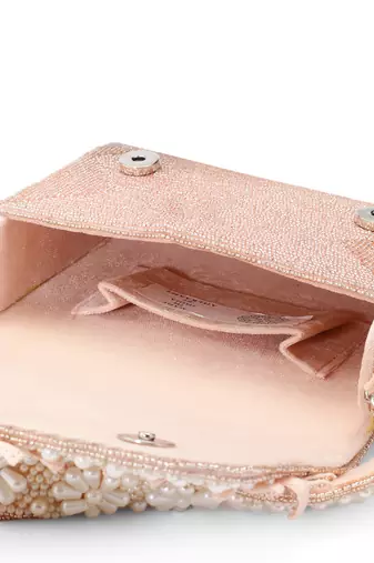 blush & bead dusty pink & pearl white floral cutwork embellished velvet clutch