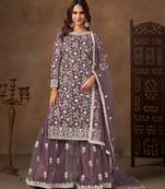 Lavender color elegant net fabric embroidered palazzo suit