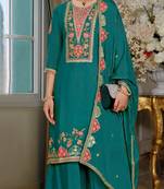 Teal color beautiful embroidered chinon fabric palazzo dress