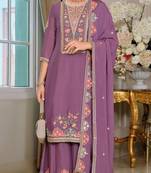Purple color beautiful embroidered chinon fabric palazzo dress