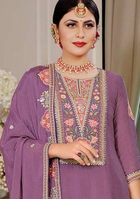 Purple color beautiful embroidered chinon fabric palazzo dress 2