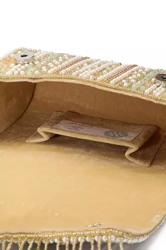 blush & bead beige & pastel multi accent beads embellished velvet clutch