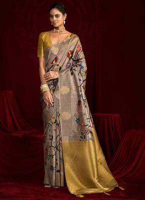 yellow soft silk blend graceful partywear saree 1