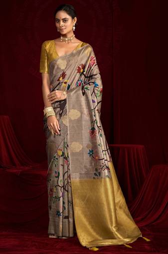 yellow color soft silk blend fabric graceful partywear saree