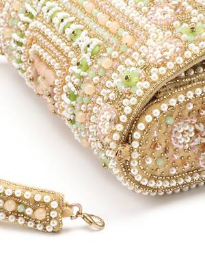 blush & bead beige & pastel multi accent beads embellished velvet clutch 7