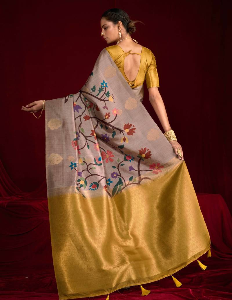 yellow color soft silk blend fabric graceful partywear saree