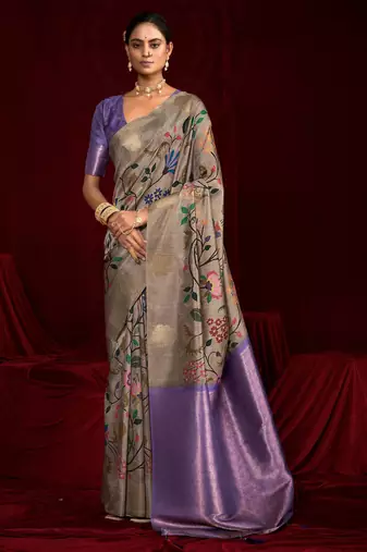 lavender color soft silk blend fabric graceful partywear saree
