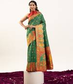 green color woven banarasi pashmina silk blend saree