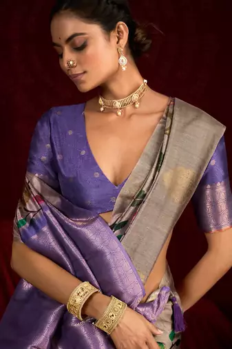 lavender soft silk blend graceful partywear saree