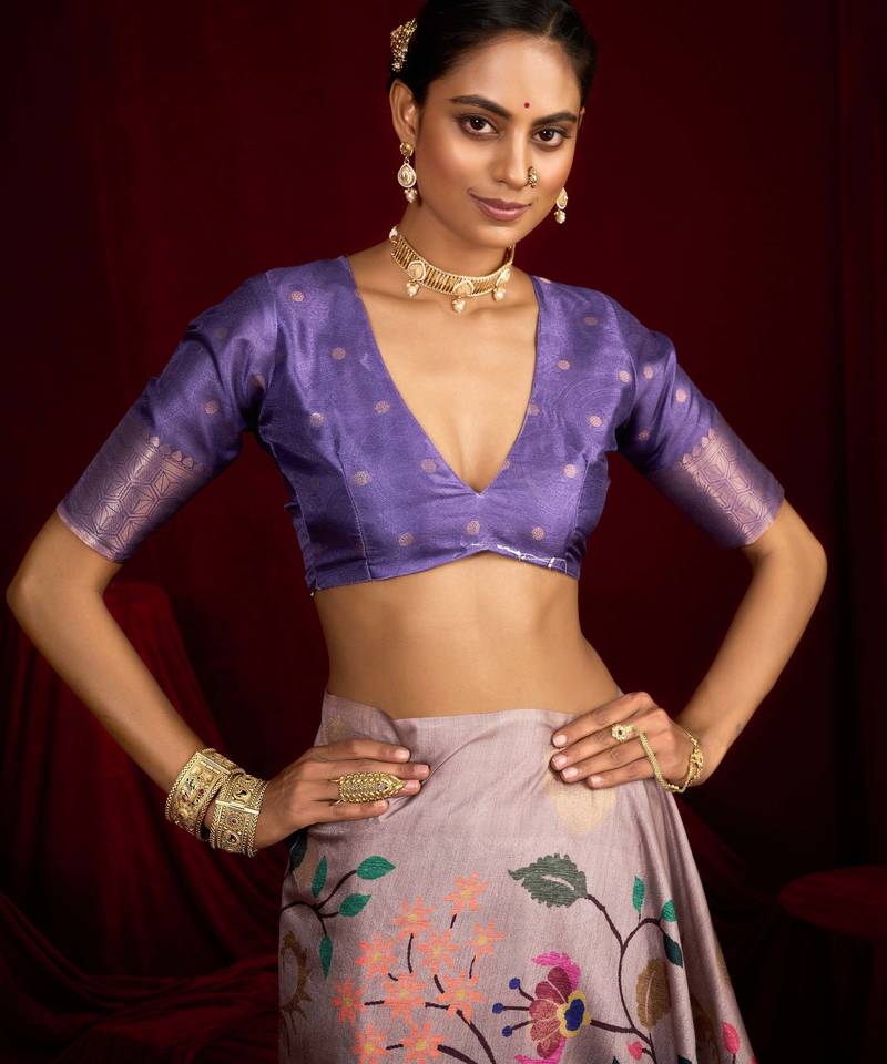 lavender color soft silk blend fabric graceful partywear saree