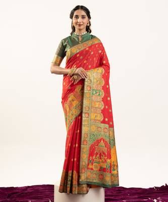 red woven faux banarasi pashmina silk blend saree 1