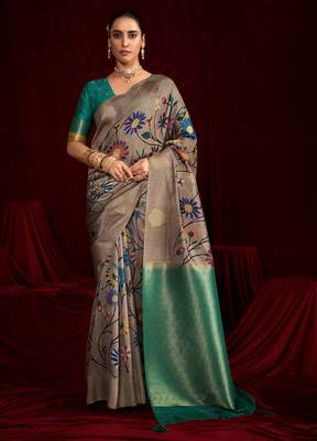 green soft silk blend graceful partywear saree 1