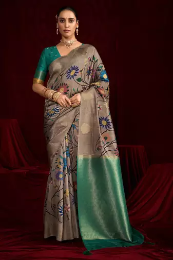 green color soft silk blend fabric graceful partywear saree