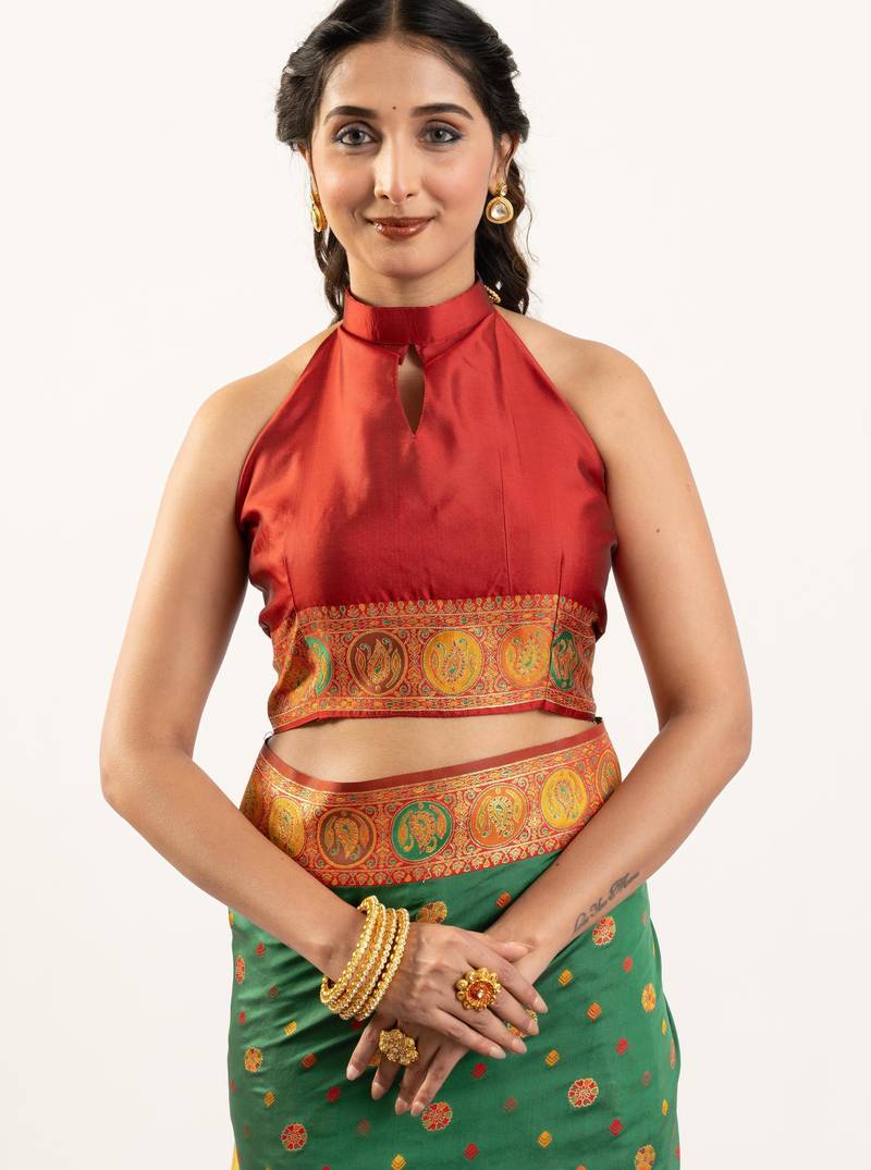 green color woven designer banarasi pashmina silk blend saree