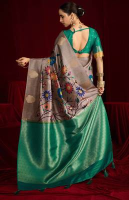 green soft silk blend graceful partywear saree 2