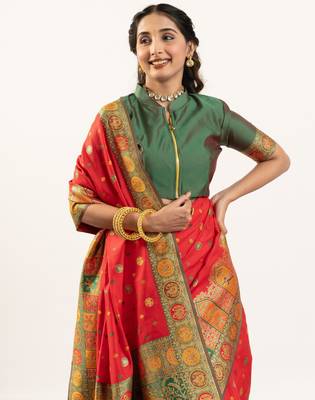 red woven faux banarasi pashmina silk blend saree 5