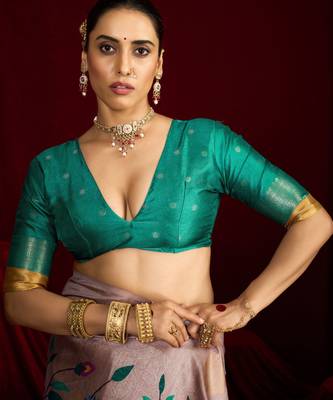 green soft silk blend graceful partywear saree 4