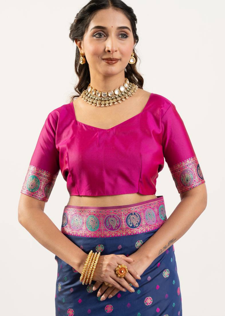 blue color woven designer banarasi pashmina silk blend saree