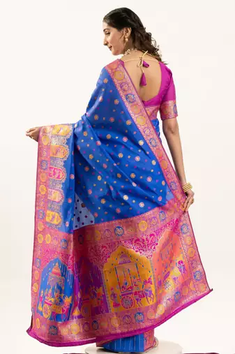 sky blue woven faux banarasi pashmina silk blend saree
