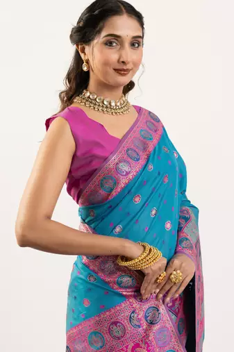 rama woven faux banarasi pashmina silk blend saree