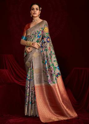 rust soft silk blend graceful partywear saree 1