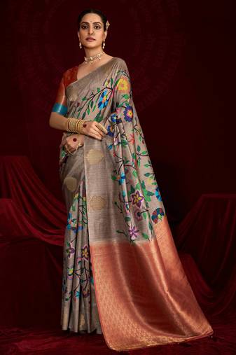 rust color soft silk blend fabric graceful partywear saree