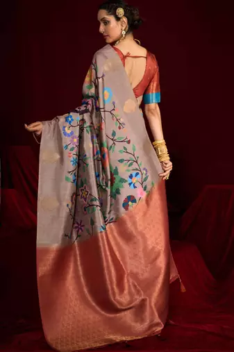 rust soft silk blend graceful partywear saree
