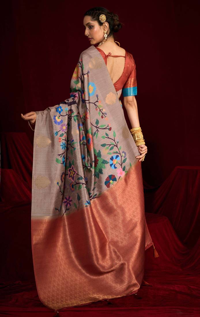 rust color soft silk blend fabric graceful partywear saree